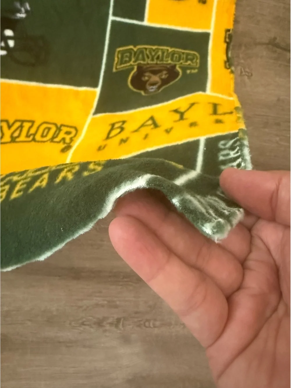 Baylor Bears Fleece Blanket 61x71 Inches Collegiate Patchwork Design Green Gold